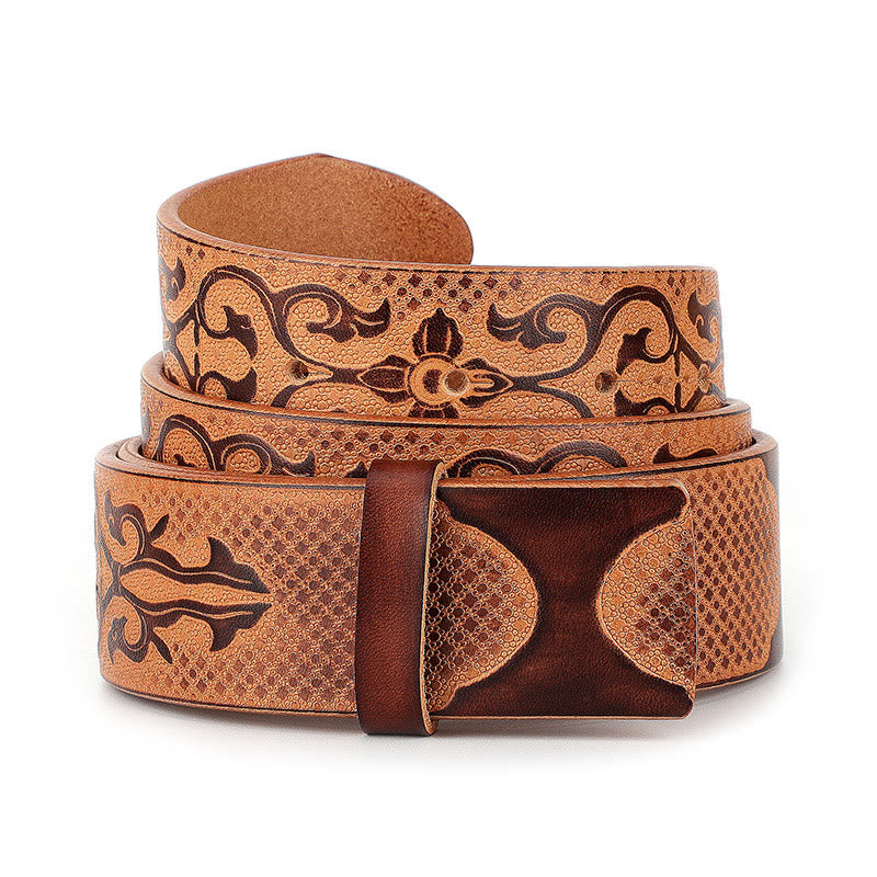 Men's DIY Ethnic Style Carved Pattern Leather Belt