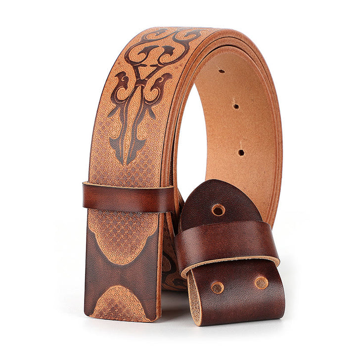 Men's DIY Ethnic Style Carved Pattern Leather Belt