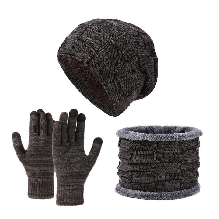 3Pcs Unisex Two-Tone Square Knitted Hat Neck Gaiter Gloves Set