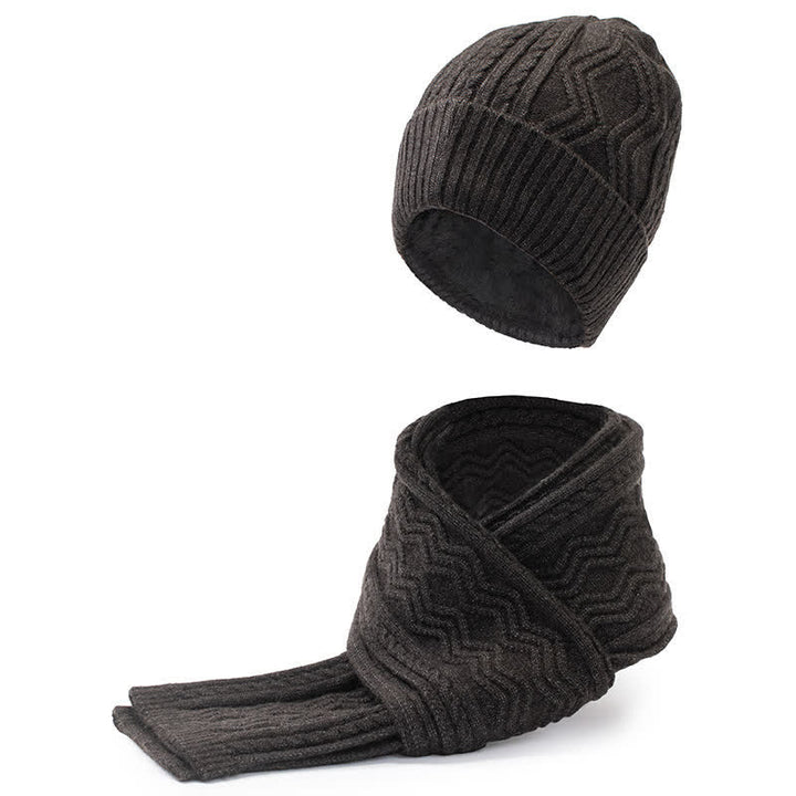 2Pcs Unisex Jacquard Solid Color Knitted Hat Scarf Gloves Set