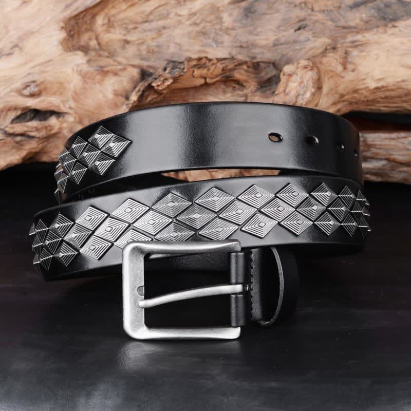 Black Gothic Rhomboid Rivets Leather Belt