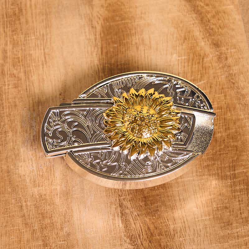 Men's DIY Gold & Silver Sunflower Hidden Folding Knife Leather Belt - image 2