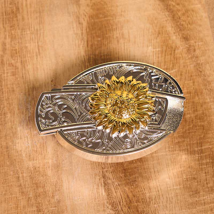 Men's DIY Gold & Silver Sunflower Hidden Folding Knife Leather Belt - image 2
