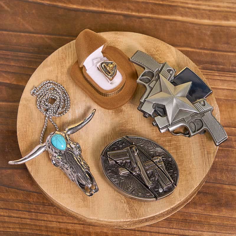 Turquoise Bull Pendant DIY Gun Hidden Knife Belt Buckle Ring Lighter Bundle Set (PRE-SALE) - Dual Guns - Without Belt - Not Include Belt - image 1