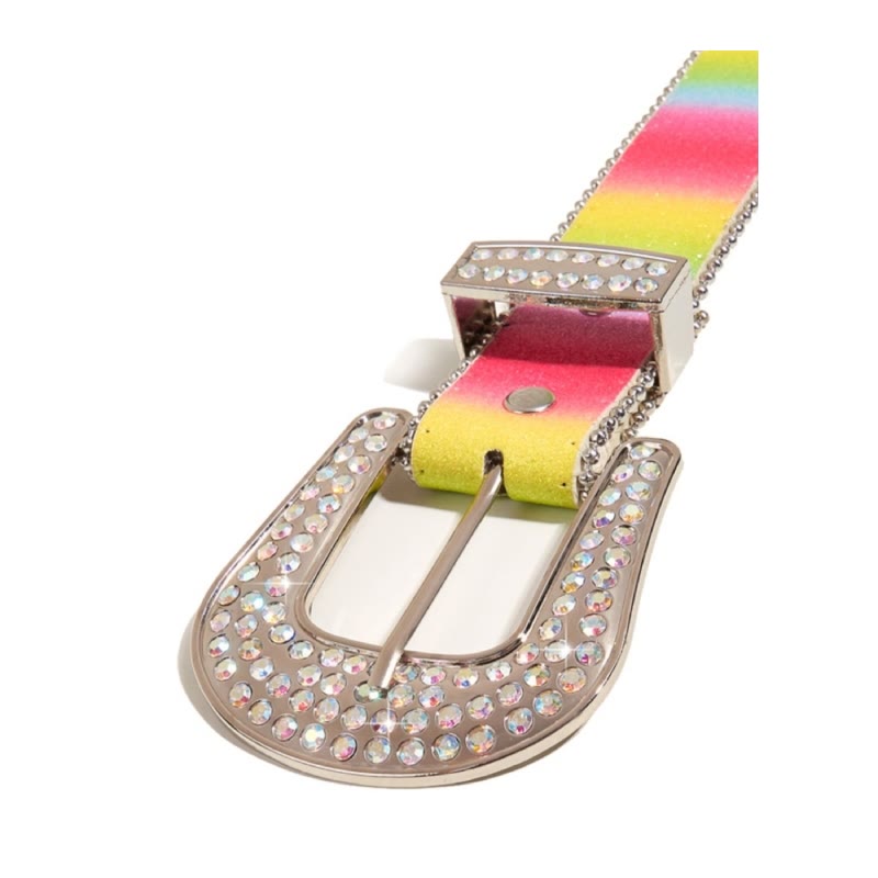 Women's Colorful Rainbow Rhinestone Leather Belt