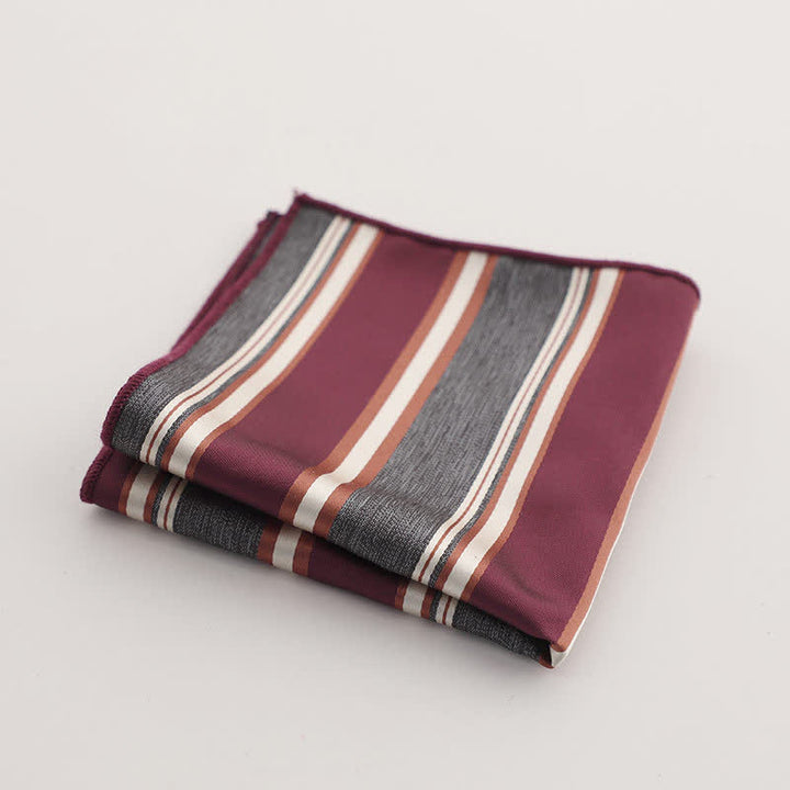 Men's Burgundy Series Striped Geometrical Pattern Pocket Square