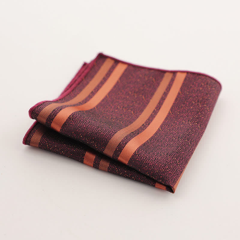 Men's Burgundy Series Striped Geometrical Pattern Pocket Square