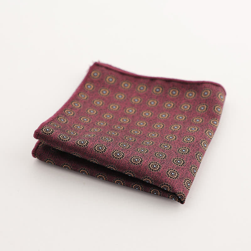 Men's Burgundy Series Striped Geometrical Pattern Pocket Square