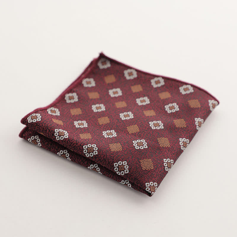 Men's Burgundy Series Striped Geometrical Pattern Pocket Square