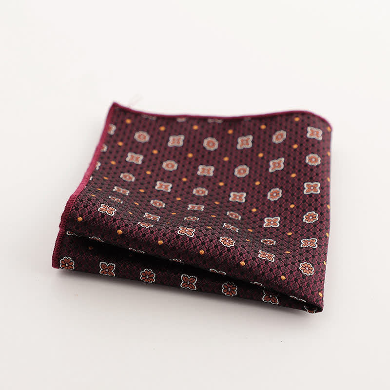 Men's Burgundy Series Striped Geometrical Pattern Pocket Square