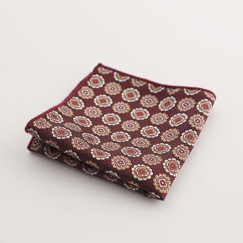 Men's Burgundy Series Striped Geometrical Pattern Pocket Square