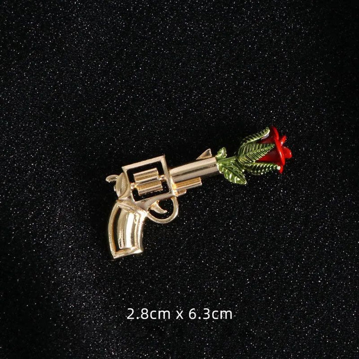 Vintage Pistol Rose Brooch Shirt Accessories