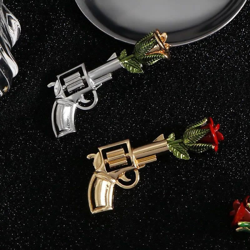 Vintage Pistol Rose Brooch Shirt Accessories