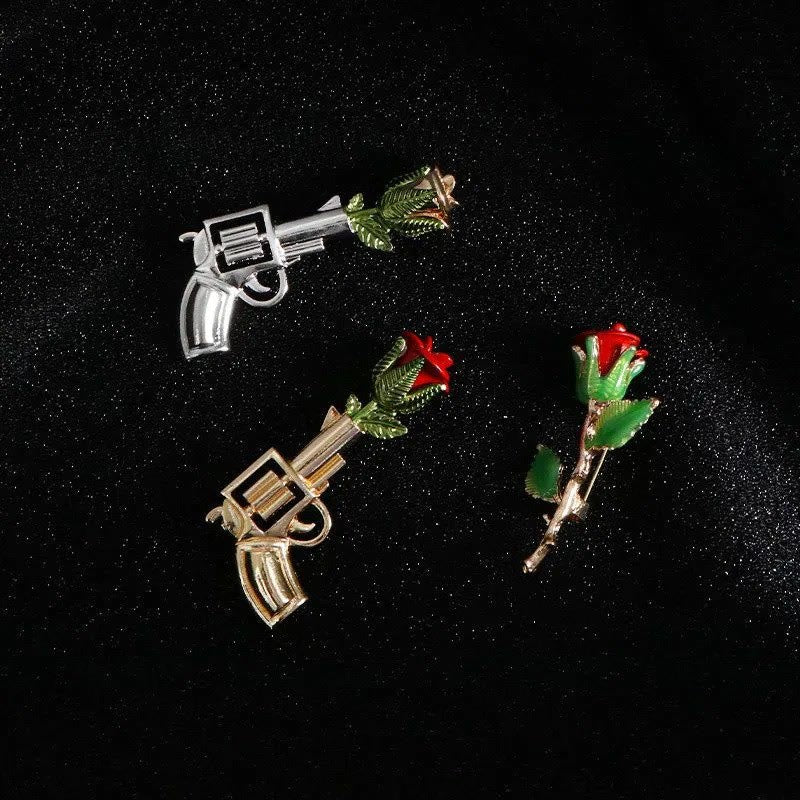Vintage Pistol Rose Brooch Shirt Accessories