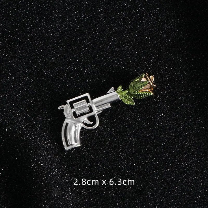 Vintage Pistol Rose Brooch Shirt Accessories