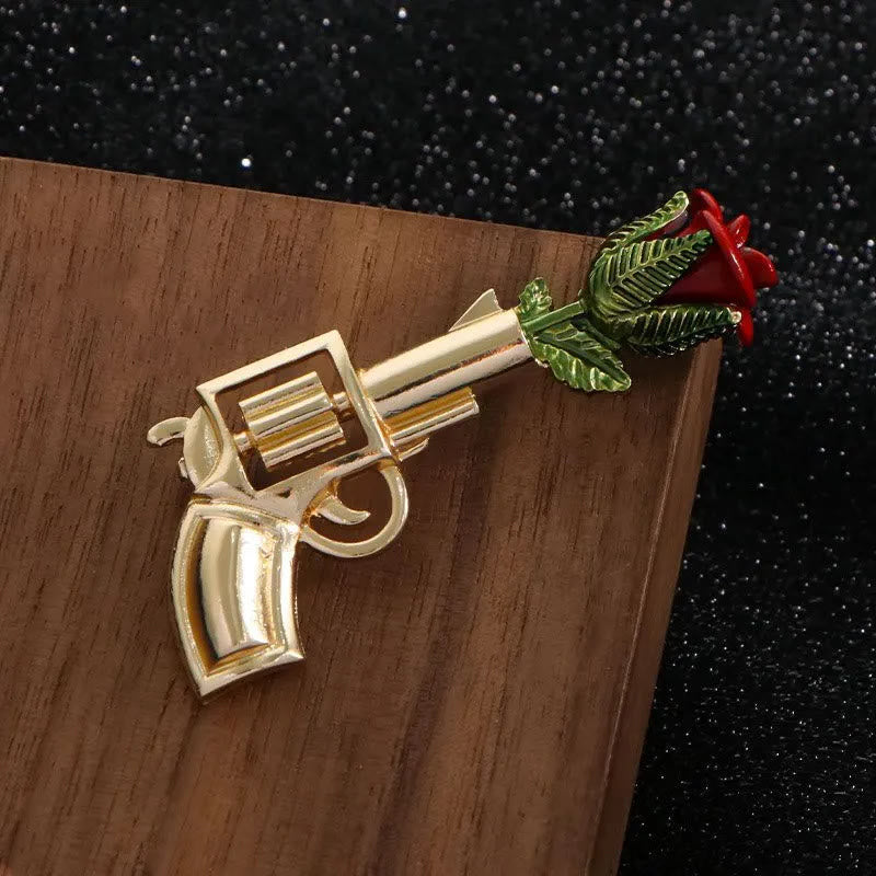 Vintage Pistol Rose Brooch Shirt Accessories