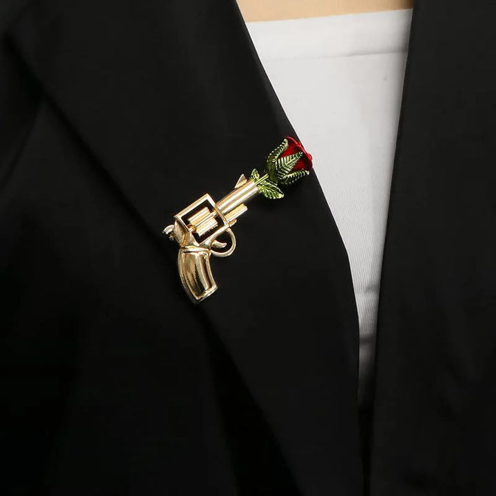 Vintage Pistol Rose Brooch Shirt Accessories - Gold - image 0