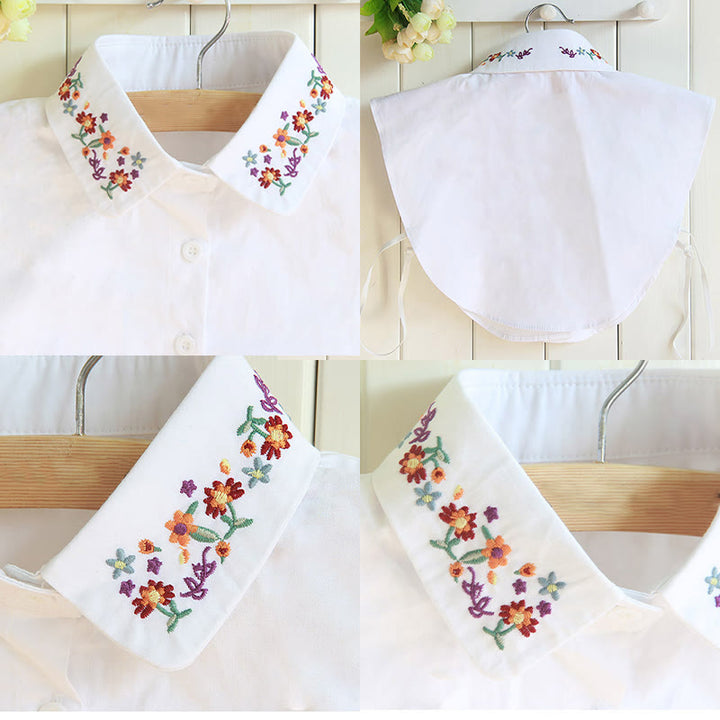 Detachable Lapel Shirt Embroidered Flower Fake Collar