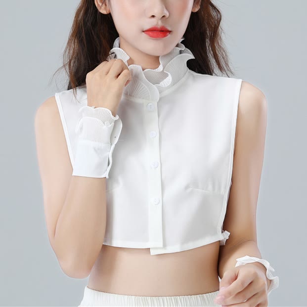 Detachable Lapel Shirt Ruffled Stand Fake Collar With Sleeve