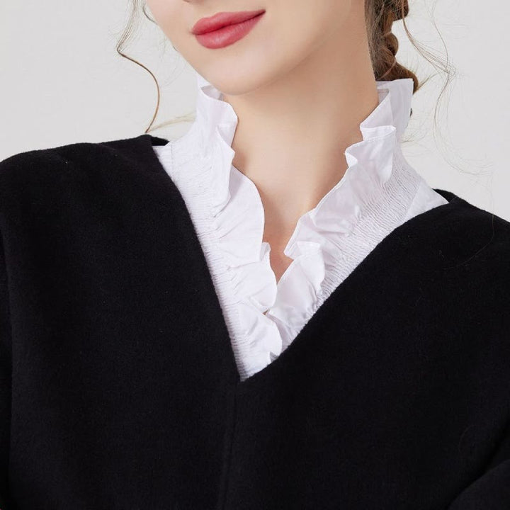 V Neck Detachable False Collar Shirt For Women