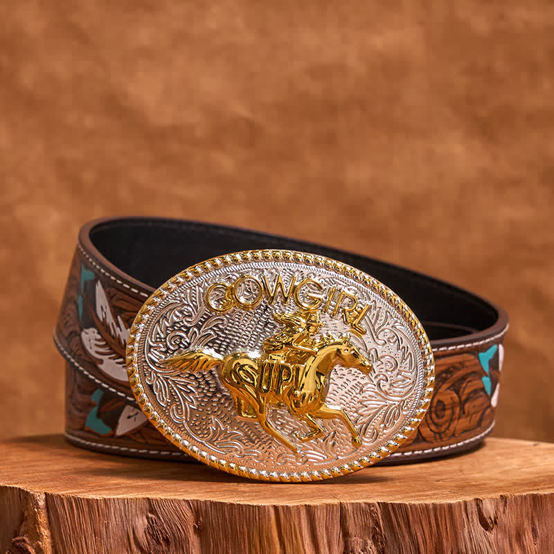 Cowgirl DIY Gold & Silver Horseback Riding Buckle Leather Belt