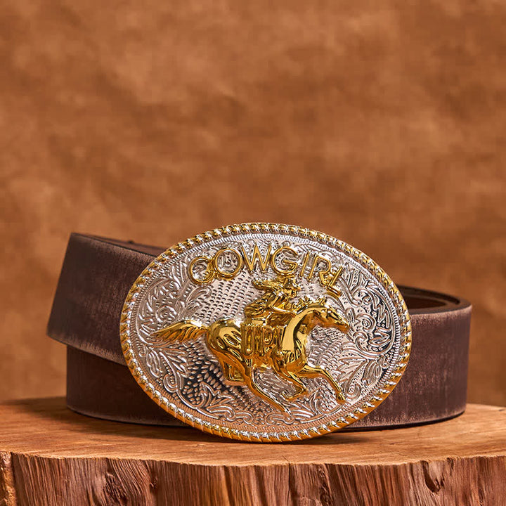 Cowgirl DIY Gold & Silver Horseback Riding Buckle Leather Belt