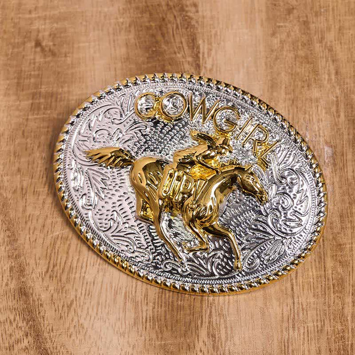 Cowgirl DIY Gold & Silver Horseback Riding Buckle Leather Belt