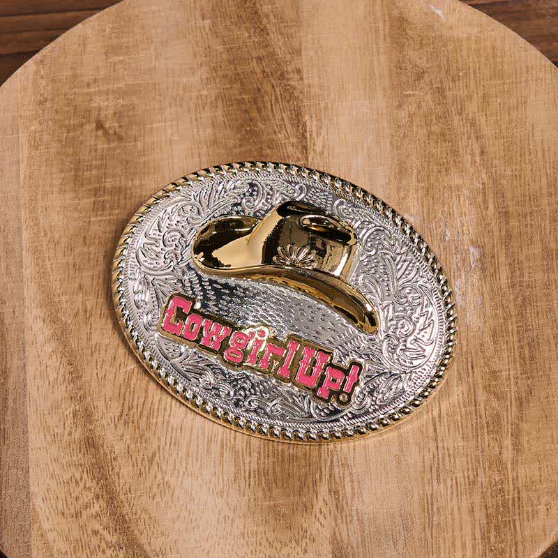 Cowgirl Up DIY Gold & Silver Western Hat Buckle Leather Belt