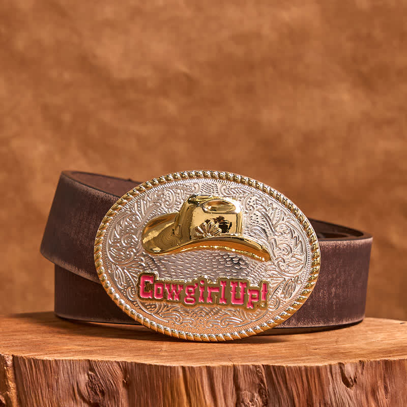 Cowgirl Up DIY Gold & Silver Western Hat Buckle Leather Belt