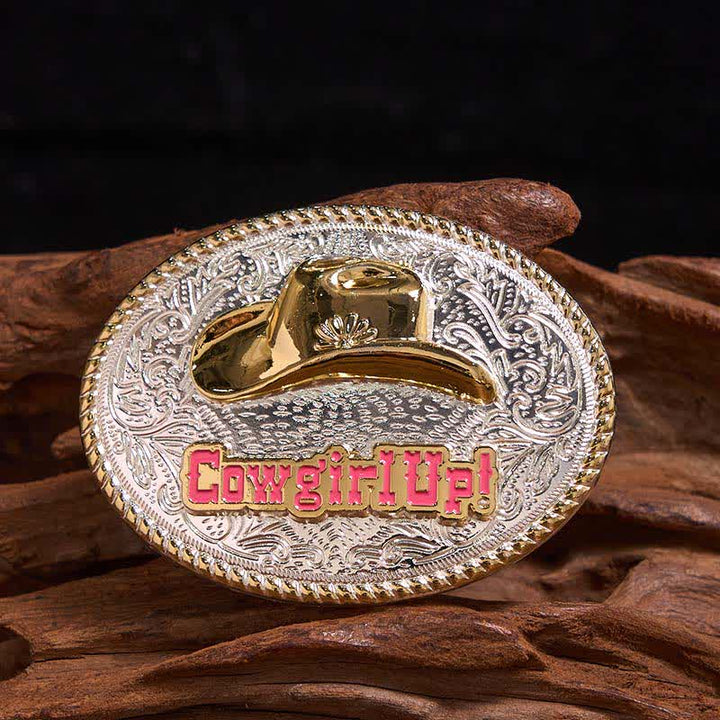 Cowgirl Up DIY Gold & Silver Western Hat Buckle Leather Belt