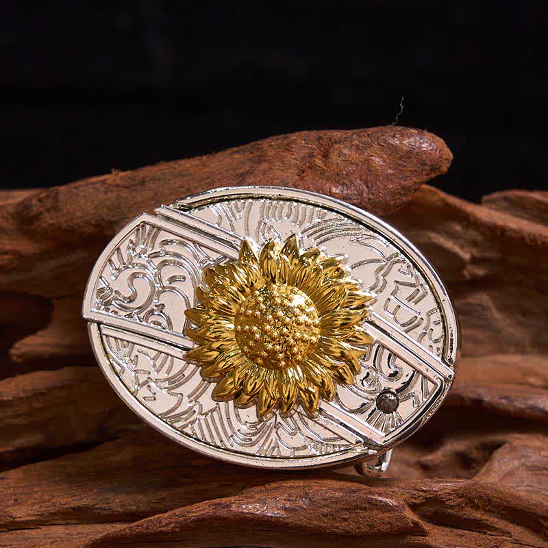 Men's DIY Gold & Silver Sunflower Hidden Folding Knife Leather Belt - Sunflower - Without Belt - Not Included Belt - image 1