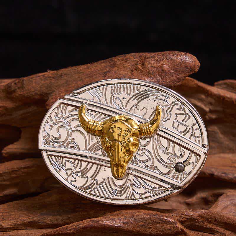 Men's DIY Gold & Silver Bull Hidden Folding Knife Leather Belt - Bull - Without Belt - Not Included Belt - image 1