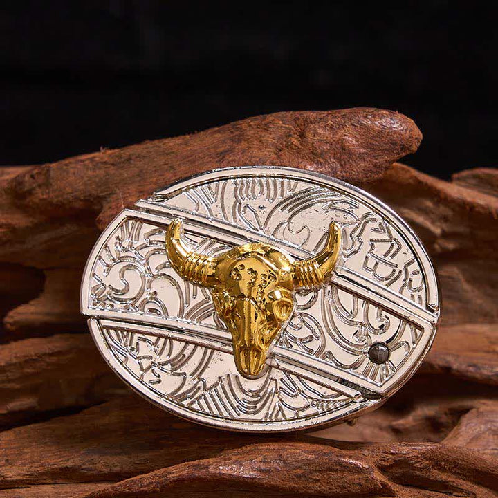 Men's DIY Gold & Silver Bull Hidden Folding Knife Leather Belt - Bull - Without Belt - Not Included Belt - image 1