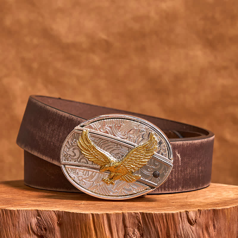 Men's DIY Gold & Silver Eagle Hidden Folding Knife Leather Belt - Eagle - Brown Distressed Belt - 42 - image 7