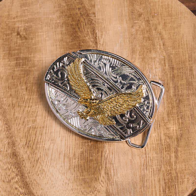 Men's DIY Gold & Silver Eagle Hidden Folding Knife Leather Belt - image 2