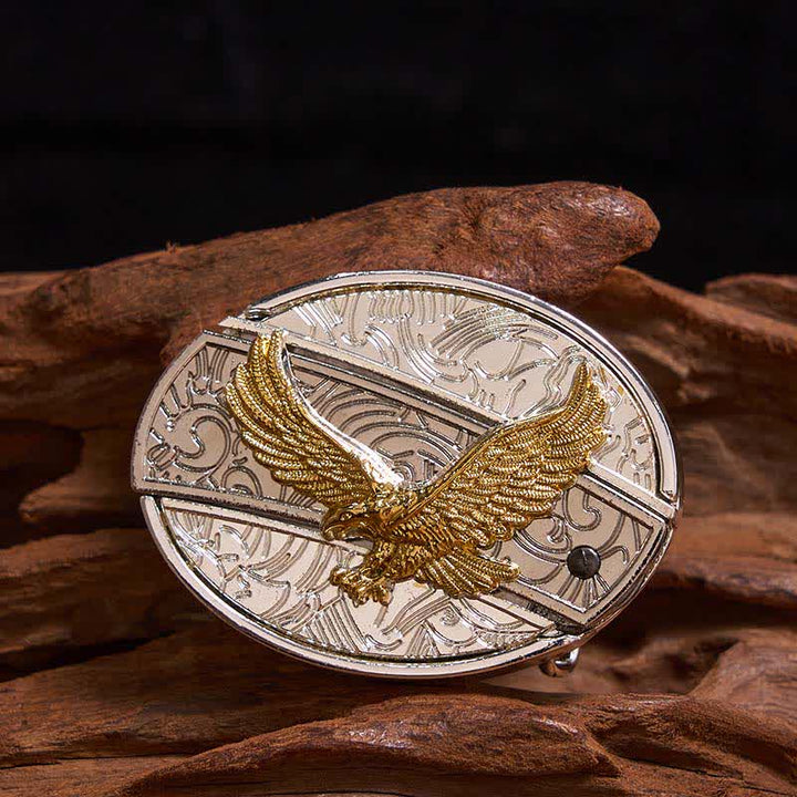 Men's DIY Gold & Silver Eagle Hidden Folding Knife Leather Belt - Eagle - Without Belt - Not Included Belt - image 1