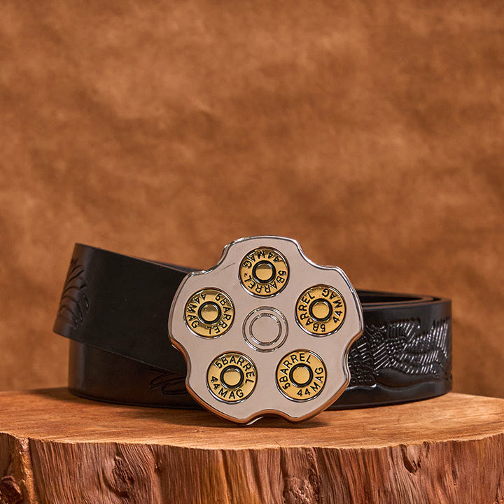 3D Bullet Wheel DIY Western Cowboy Buckle Leather Belt