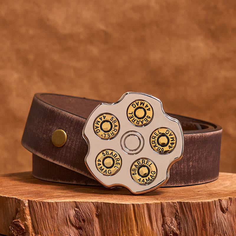 3D Bullet Wheel DIY Western Cowboy Buckle Leather Belt