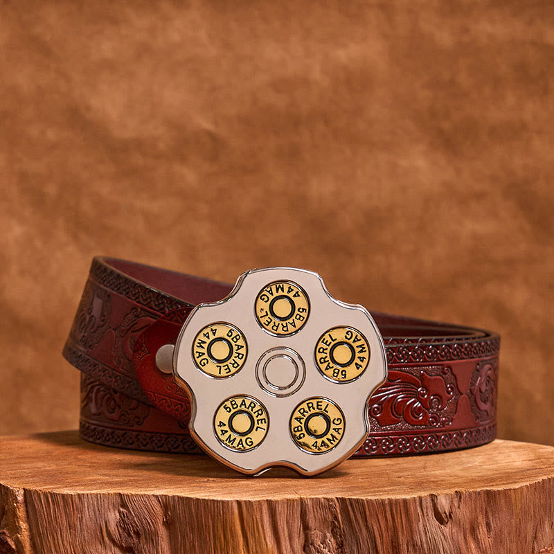 3D Bullet Wheel DIY Western Cowboy Buckle Leather Belt