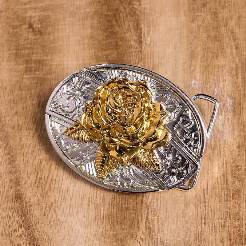 Men's DIY Gold & Silver Rose Hidden Folding Knife Leather Belt - image 2