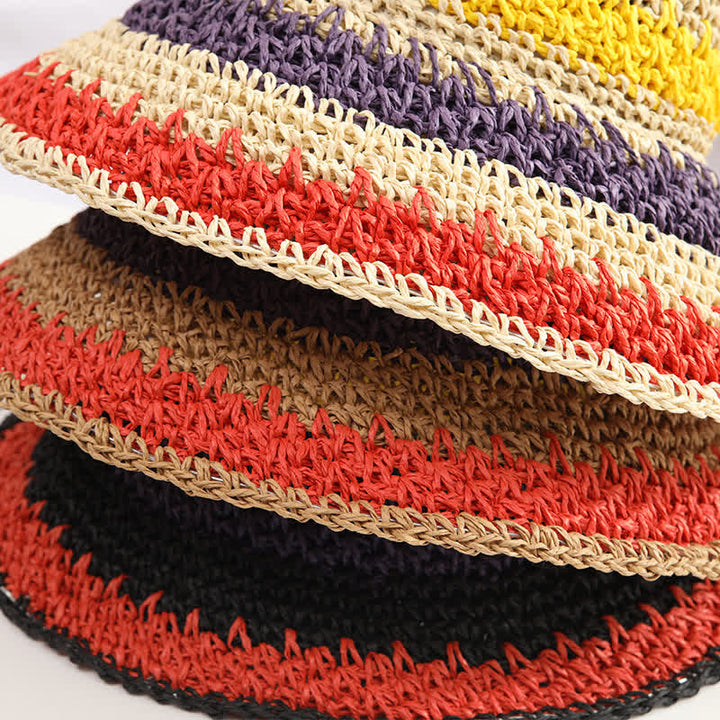 Women's Boho Style Colorful Rainbow Foldable Straw Hat