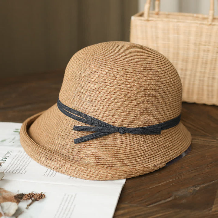 Women's Simple Style Roll Brim Foldable Straw Hat