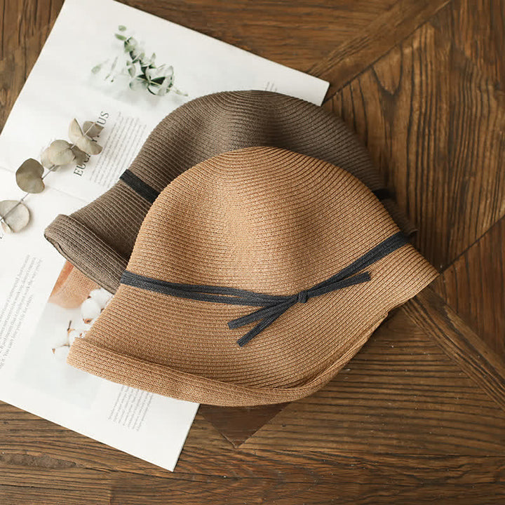 Women's Simple Style Roll Brim Foldable Straw Hat