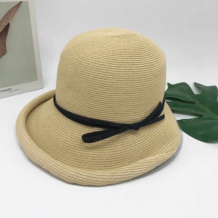 Women's Simple Style Roll Brim Foldable Straw Hat