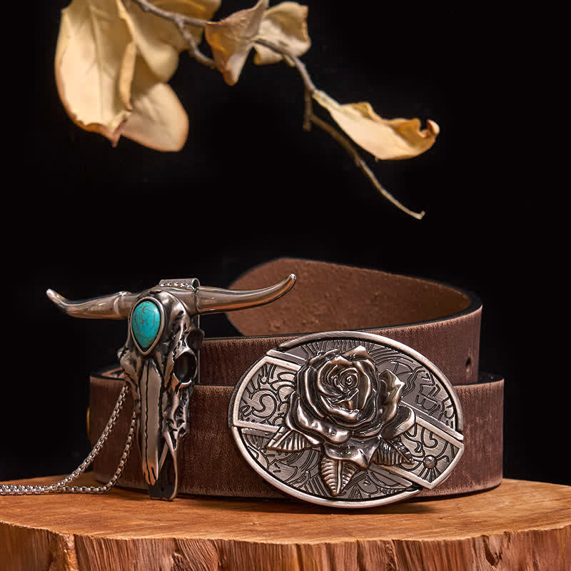 Practical DIY Hidden Knife Buckle Turquoise Longhorn Bull Pendant Bundle Set - Rose - Brown Distressed Belt - 40 - image 20