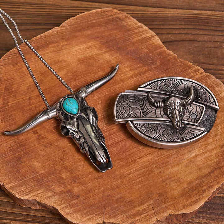 Practical DIY Hidden Knife Buckle Turquoise Longhorn Bull Pendant Bundle Set - Bull - Without Belt - Not Included Belt - image 23