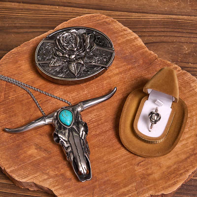 Rose Theme DIY Hidden Knife Belt Buckle Turquoise Bull Pendant Bundle Set (PRE-SALE) - Rose - Without Belt - Not Included Belt - image 1