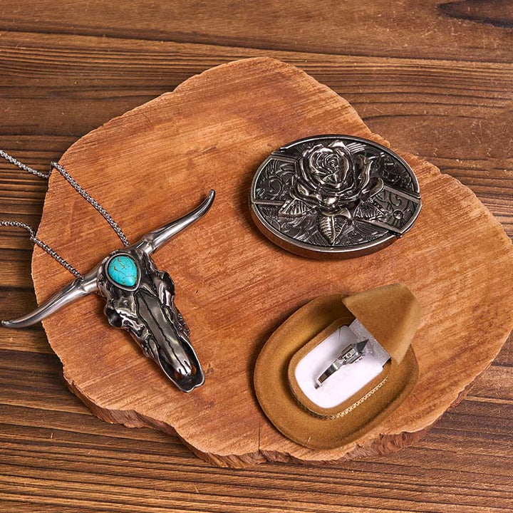 DIY Hidden Knife Belt Buckle Turquoise Bull Pendant Knife Ring Bundle Set (PRE-SALE) - Rose - Without Belt - Not Included Belt - image 18