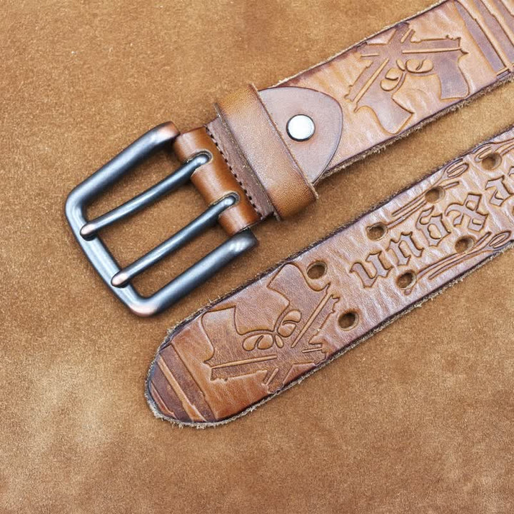 English Letter Gun Bullet Embossment Leather Belt