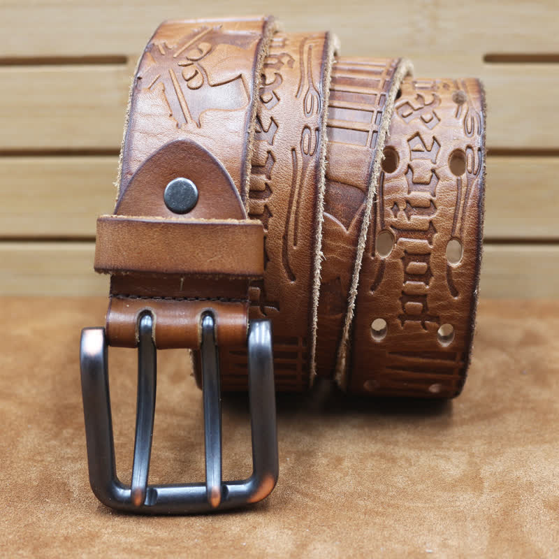 English Letter Gun Bullet Embossment Leather Belt